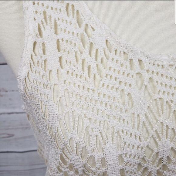 Kirra Cream & Gold Metallic Mesh Tank Top Small - Picture 5 of 7